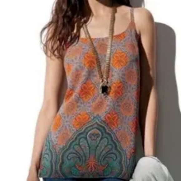 CABI arabesque orange Blue Brown Moroccan print spaghetti strap blouse cami  XS - Picture 12 of 12